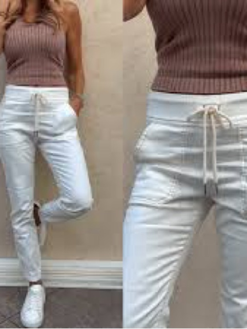 Flog  Drawstring Chino Pants in Off-White/gray Unisex Sz 29